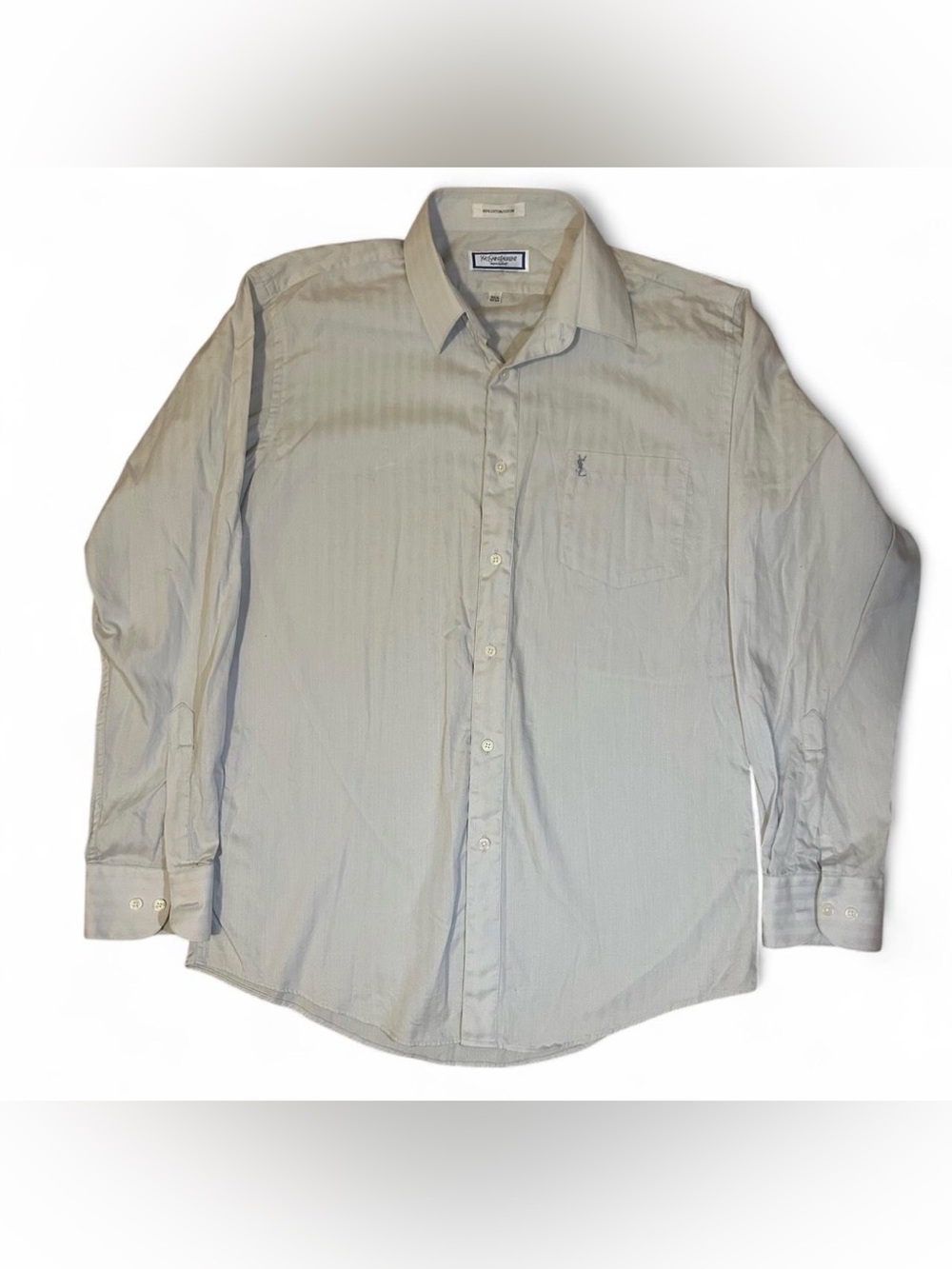 Vintage Yves Saint Laurent YSL Cream Striped Long Sleeve Dress Shirt